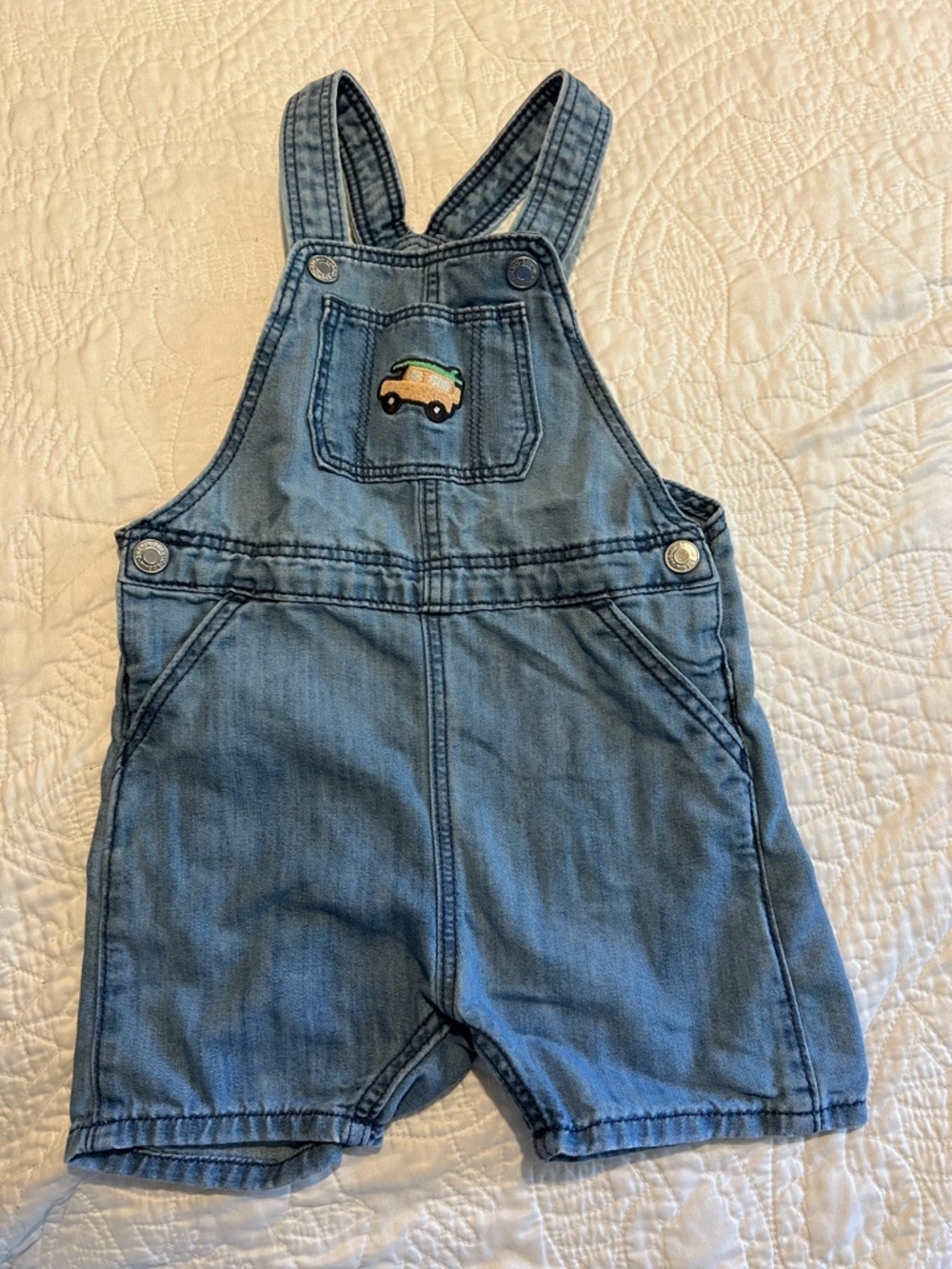 H&M Denim Short Overalls with Car Patch